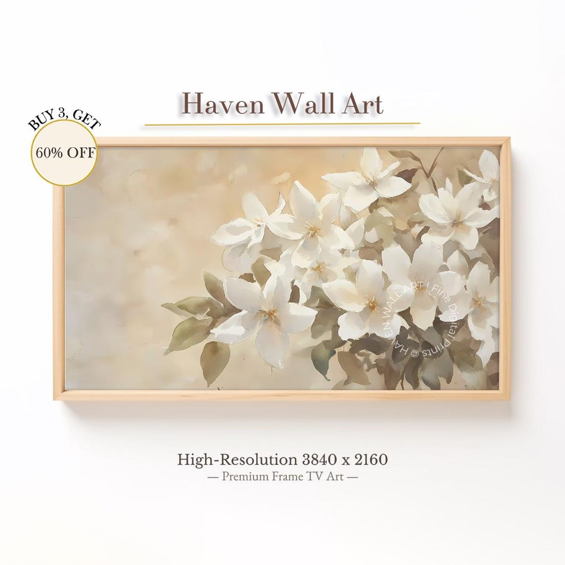 White Blossom Flowers Watercolor Botanical Floral Art Poster