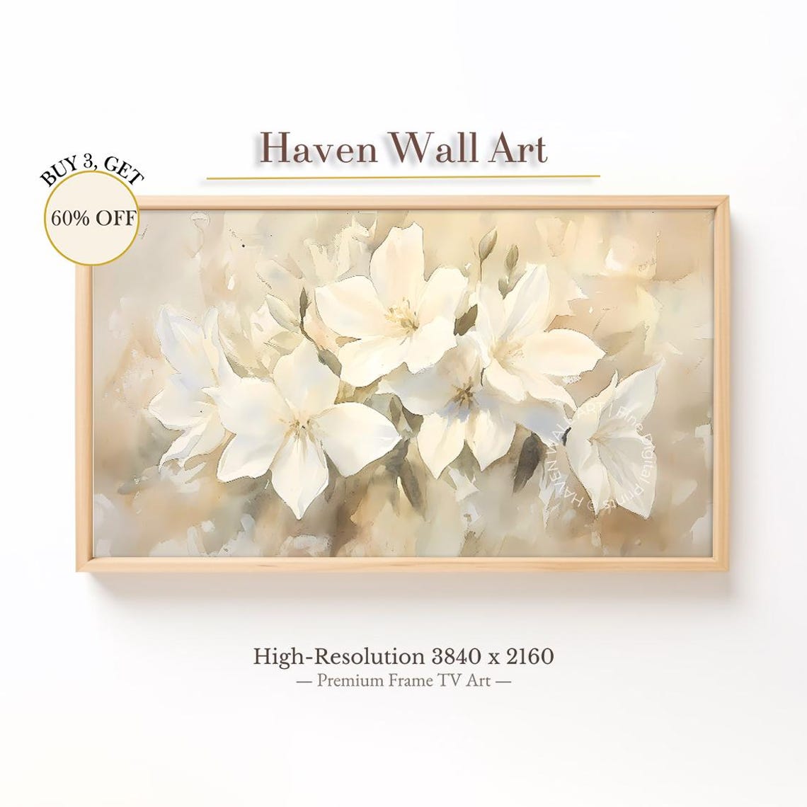 White Lilies in Soft Cream Tones Delicate Watercolor Floral Poster