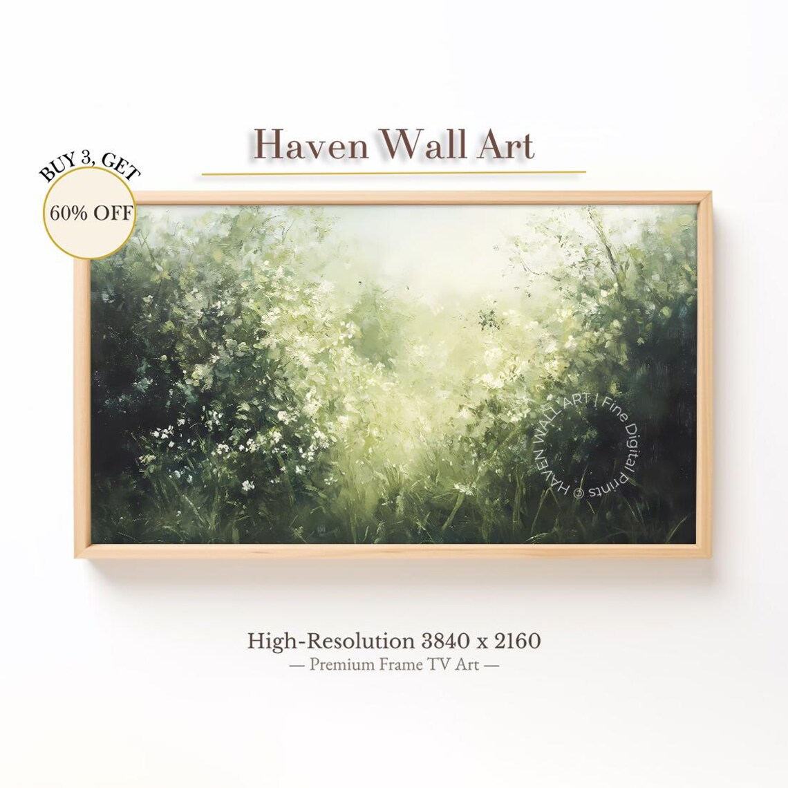 Misty Green Forest Wildflowers Sunlit Summer Woodland Art Poster