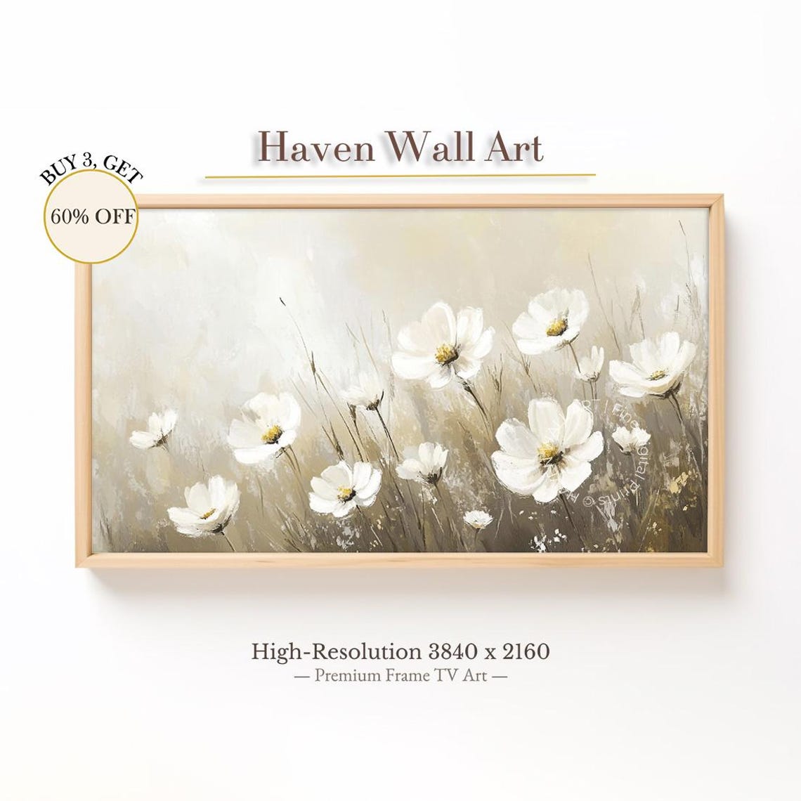 Cream White Wildflowers Warm Beige Neutral Botanical Art Poster