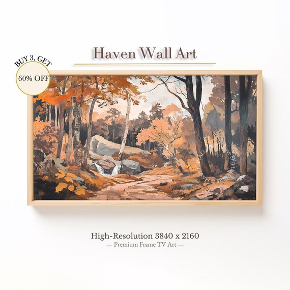 Vintage Autumn Forest Trail Creek Waterfall Rocks Fall Poster
