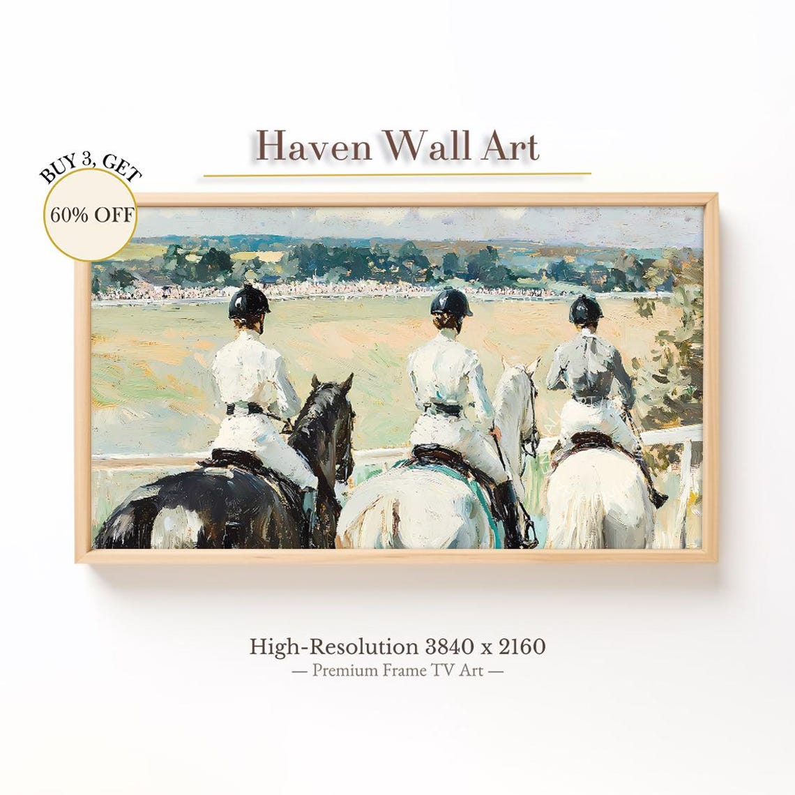 Vintage Equestrian Riders Print With Horses Watching From The Rail