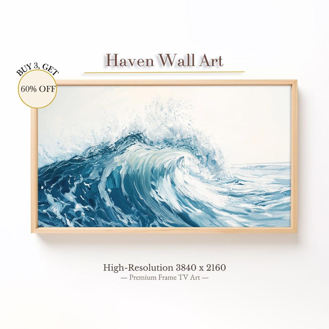 Crashing Ocean Wave Blue Sea Dramatic Oil Painting Surf Poster