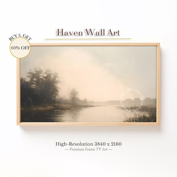 Misty River Tonalist Sepia Landscape Calm Water Reflection Poster