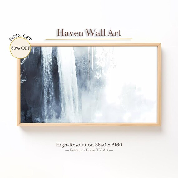 Abstract White Waterfall in Mist Minimalist Modern Art Painting Poster