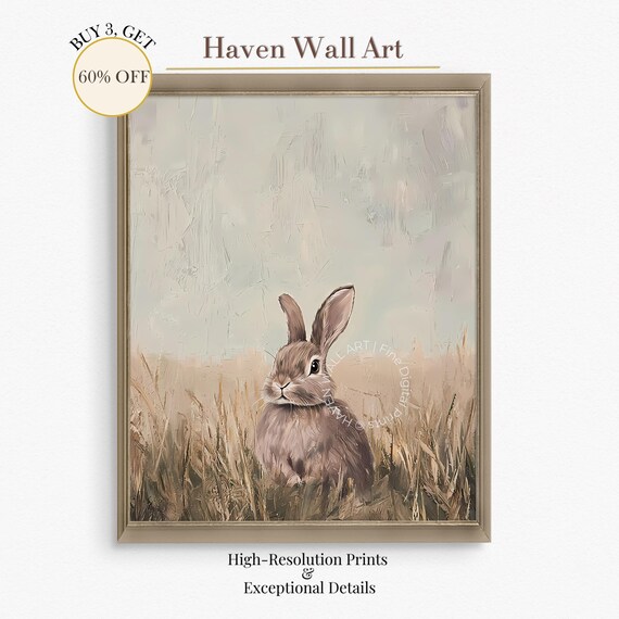 Brown Bunny Golden Wheat Field Rustic Rabbit Portrait Oil Painting Poster