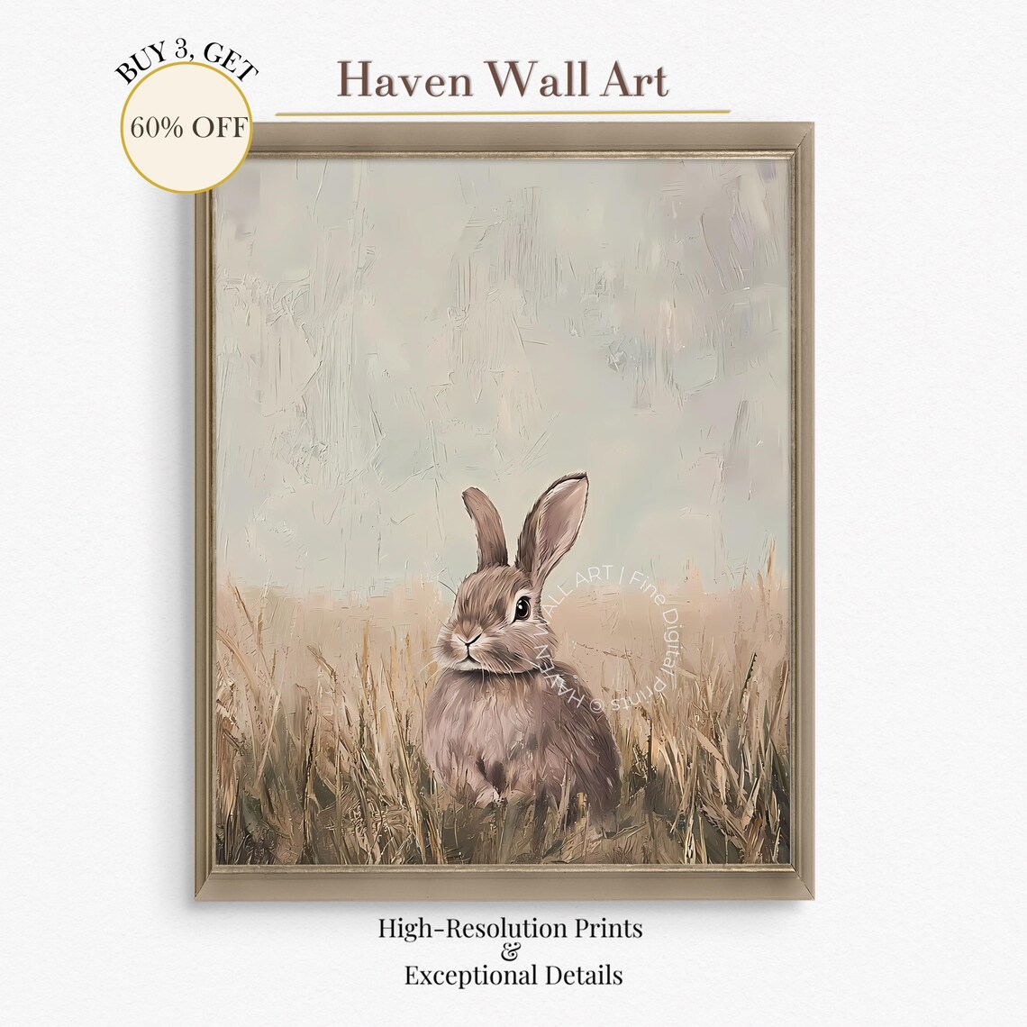 Brown Bunny Golden Wheat Field Rustic Rabbit Portrait Oil Painting Poster