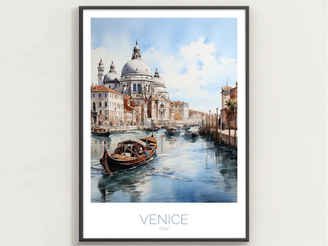 Venice Italy Gondola Watercolor Santa Maria Della Salute Poster