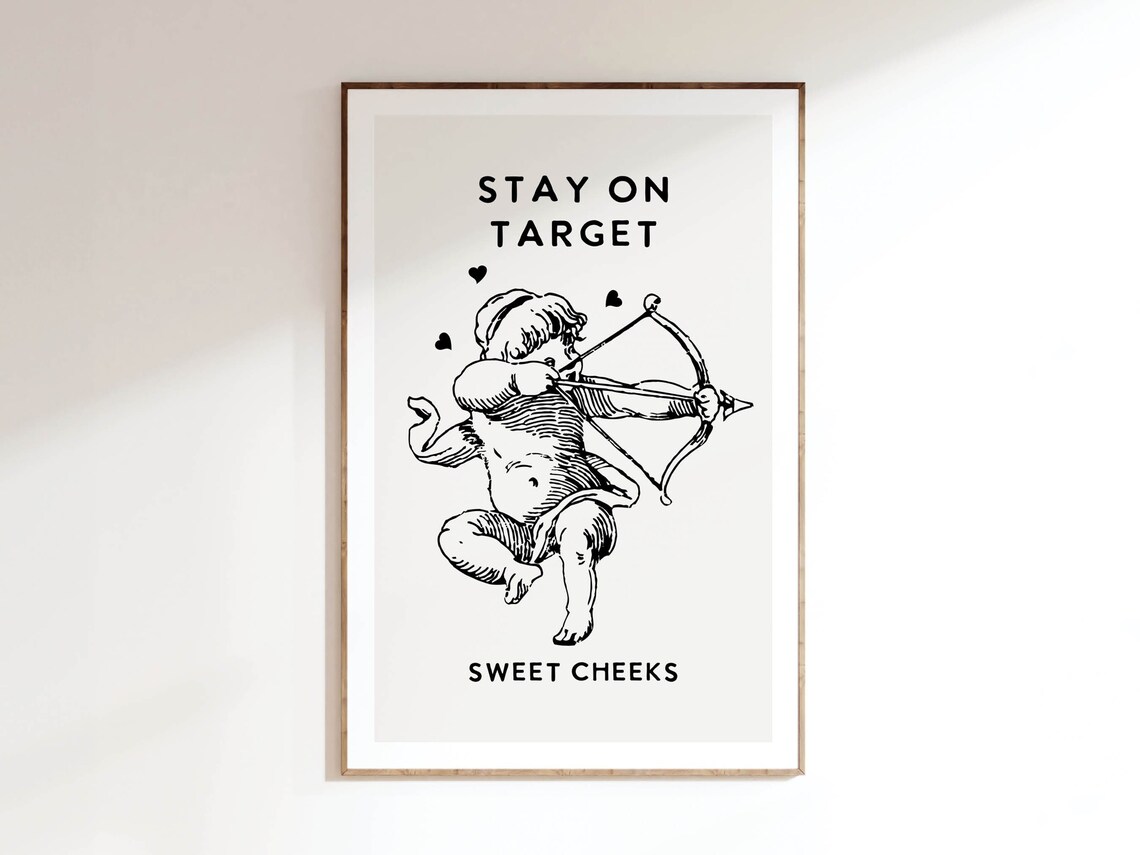 Stay On Target Sweet Cheeks Funny Cupid Archer Bathroom Poster
