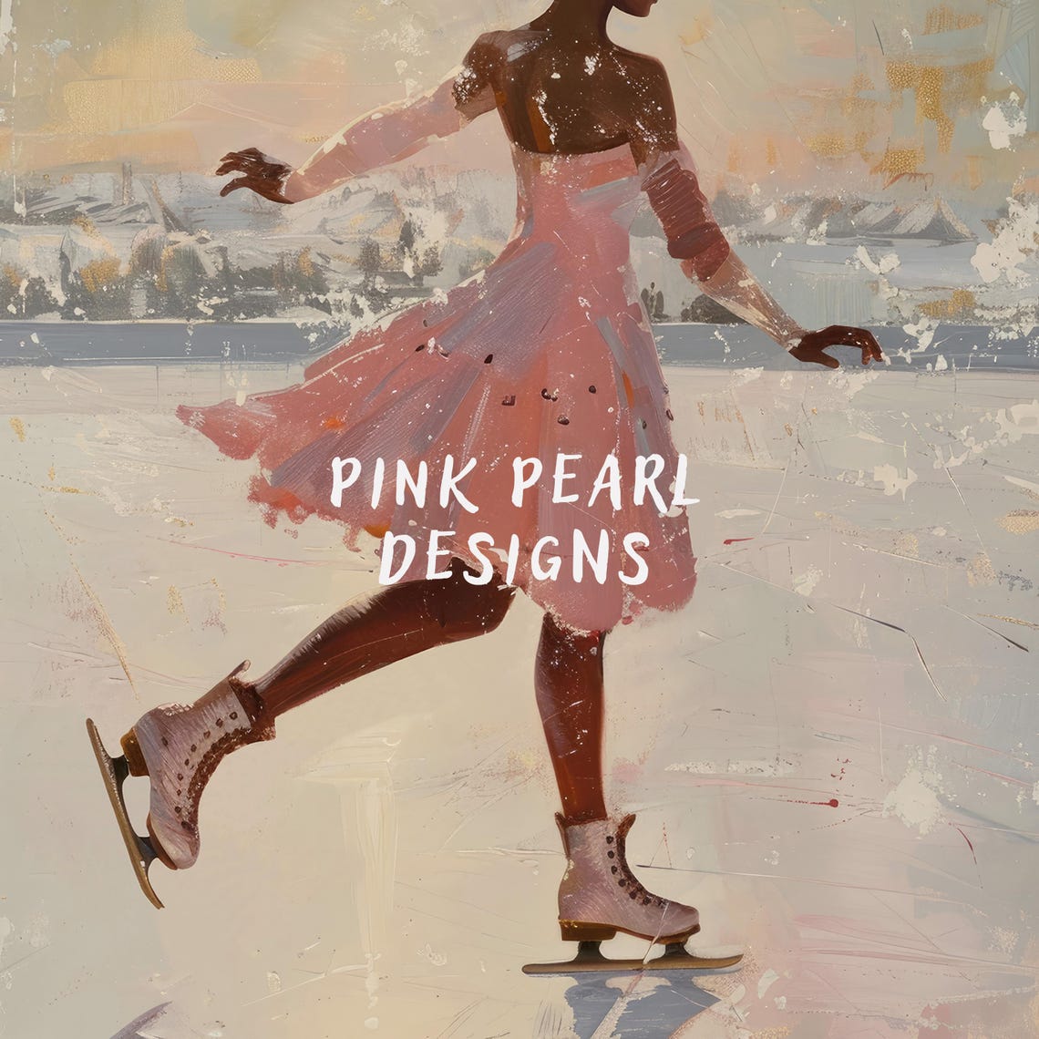 Figure Skater Girl Wall Art Preppy Room Decor Ice Skating Black Girl Poster Girly Pink Winter Print Christmas - Image 2
