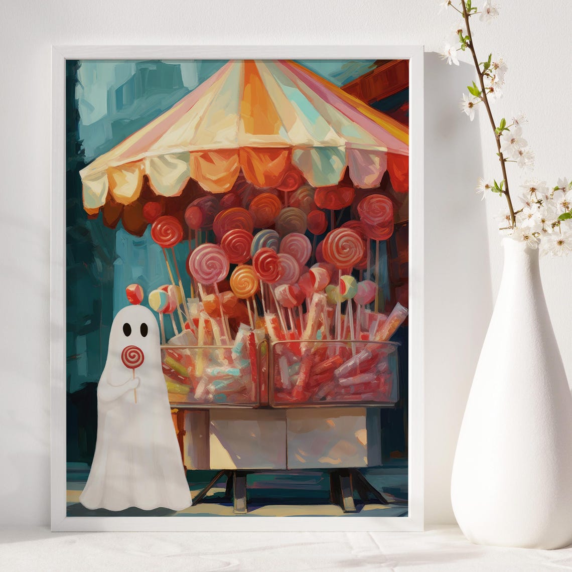 Cute Ghost With Lollipop Wall Art Preppy Halloween Decor Cute Ghost Print Halloween Candy Poster Trendy Ghost - Image 4