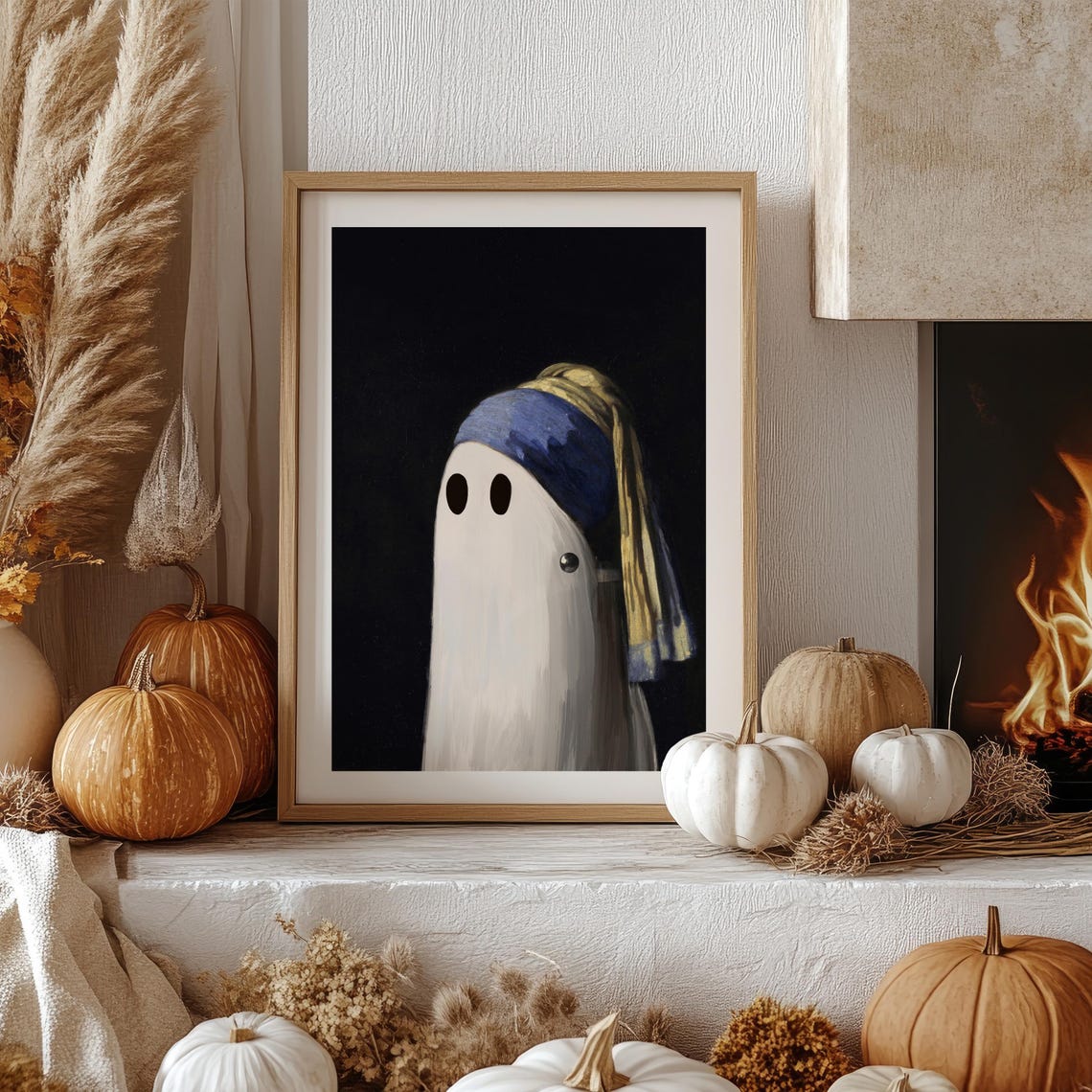 Cute Ghost With A Pearl Earring Funny Halloween Wall Art Print - Image 6