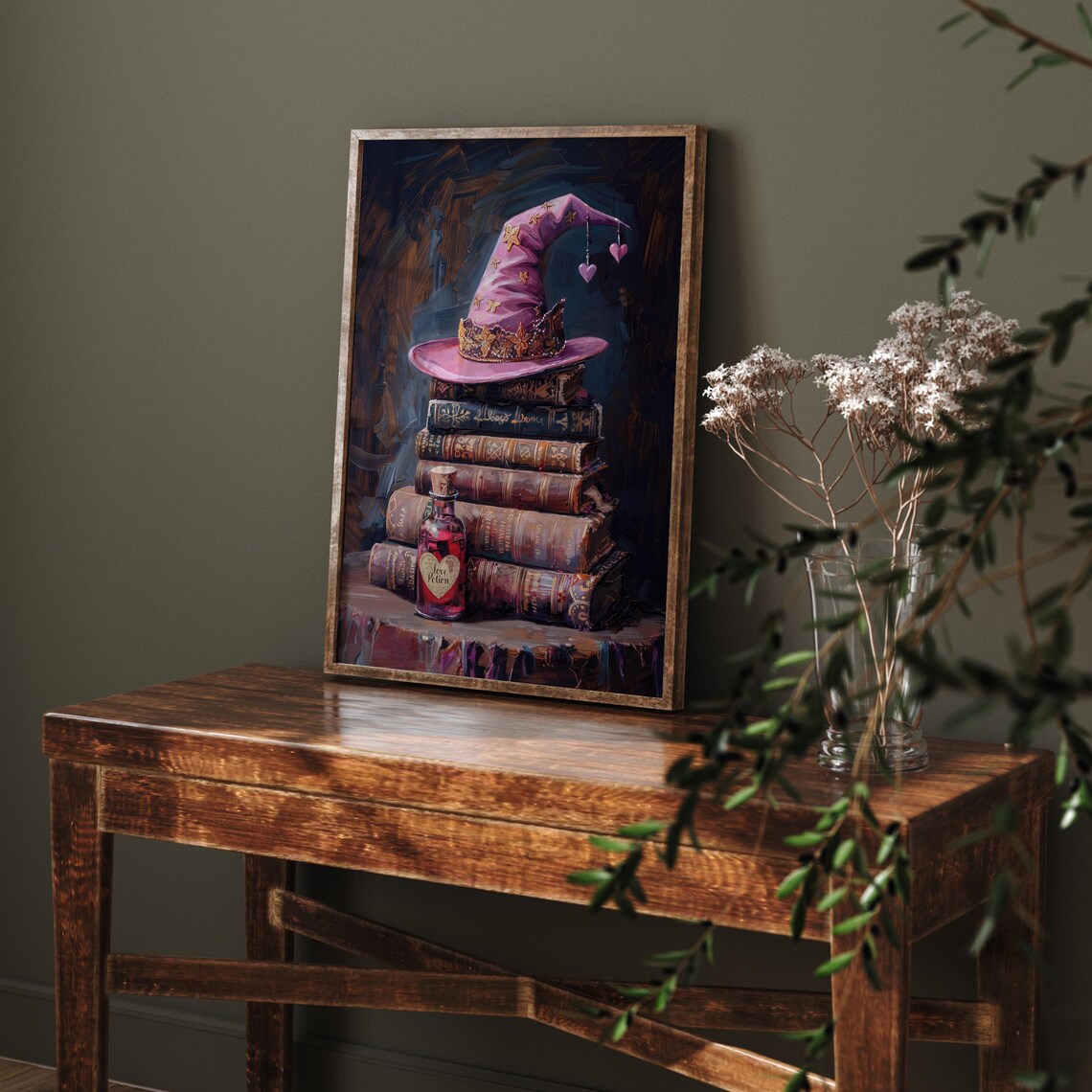 Pink Witch Hat and Books Halloween Poster, Dark Academia - Image 3