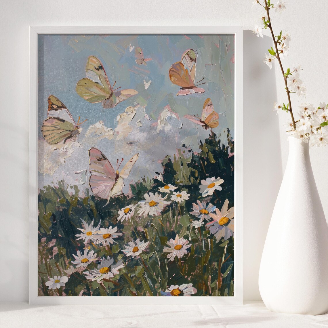 Butterfly and Daisy Spring Flower Poster, Farmhouse - Image 6