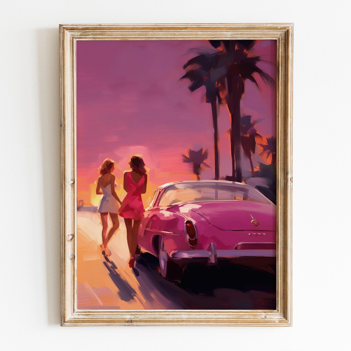 Palm Springs Sunset Magenta Pink Vintage Car Women Wall Art Print - Image 8