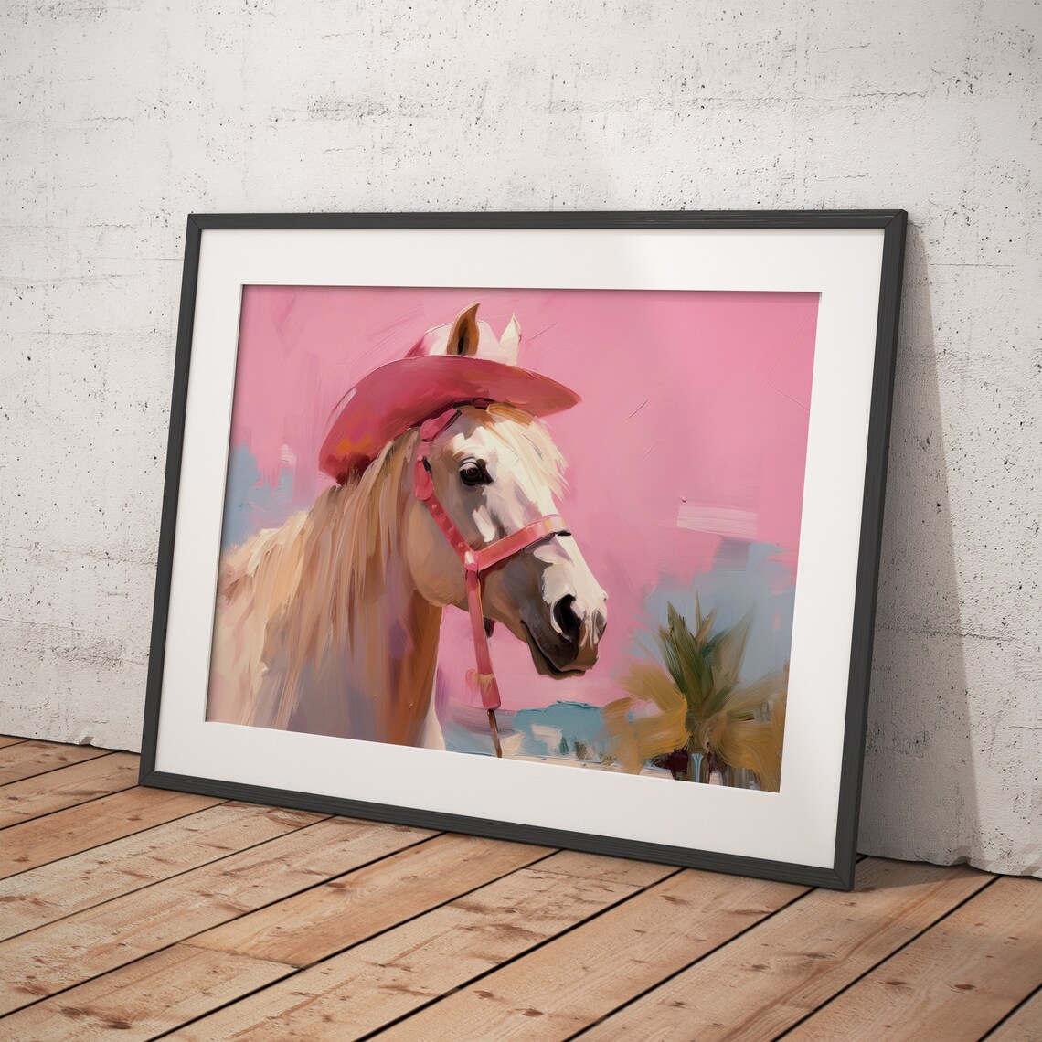 Horse With Pink Cowboy Hat, Preppy Western Art Print - Image 4