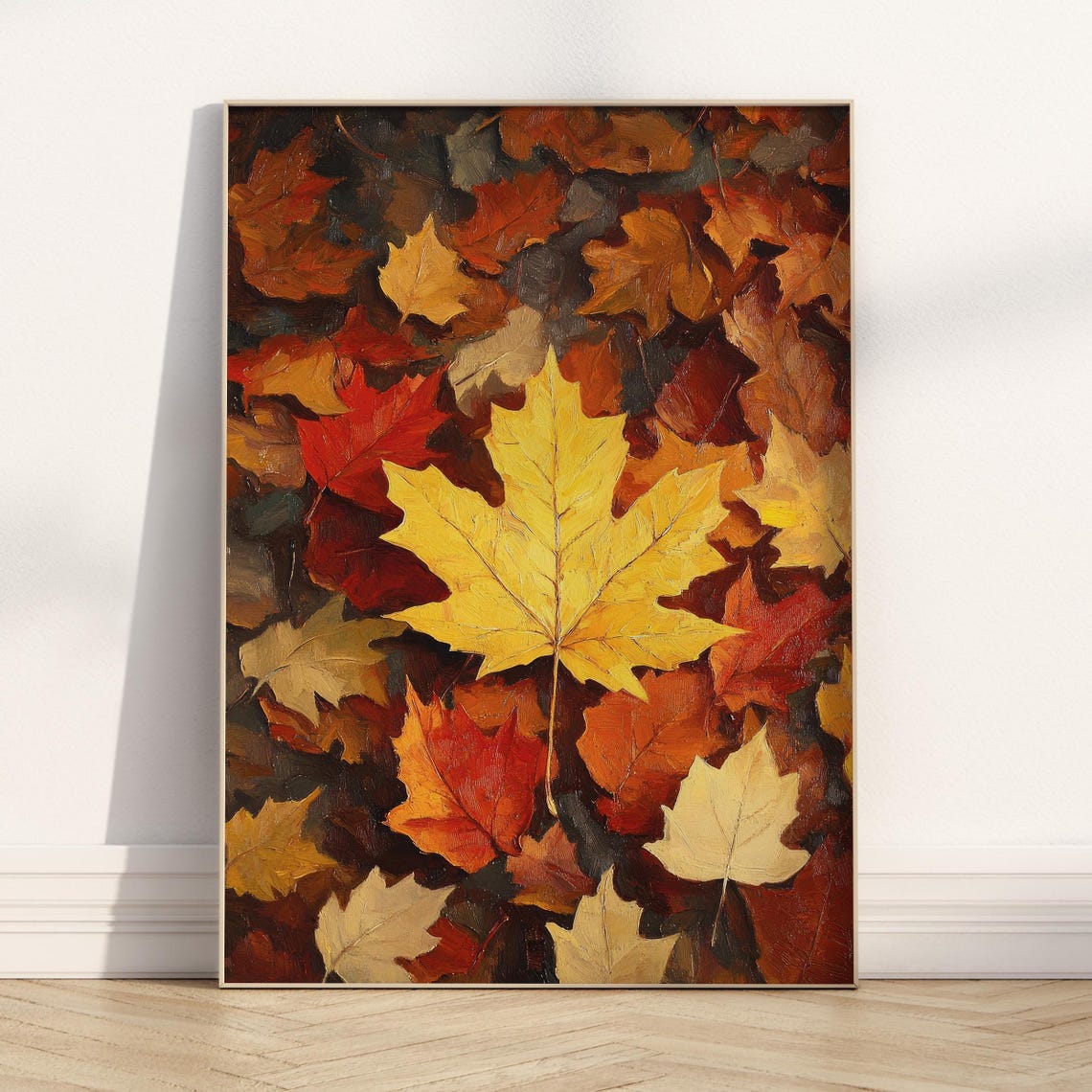 Autumn Maple Leaves Fall Foliage Earth Tone Painting Wall Art Poster - Image 4
