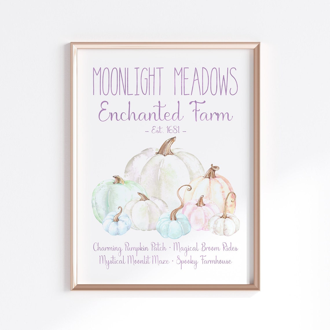 Enchanted Pumpkin Patch Cute Pastel Halloween Wall Art Whimsical Fall Artwork Magical Fantasy Sign Spooky Farmhouse Decor - Image 2