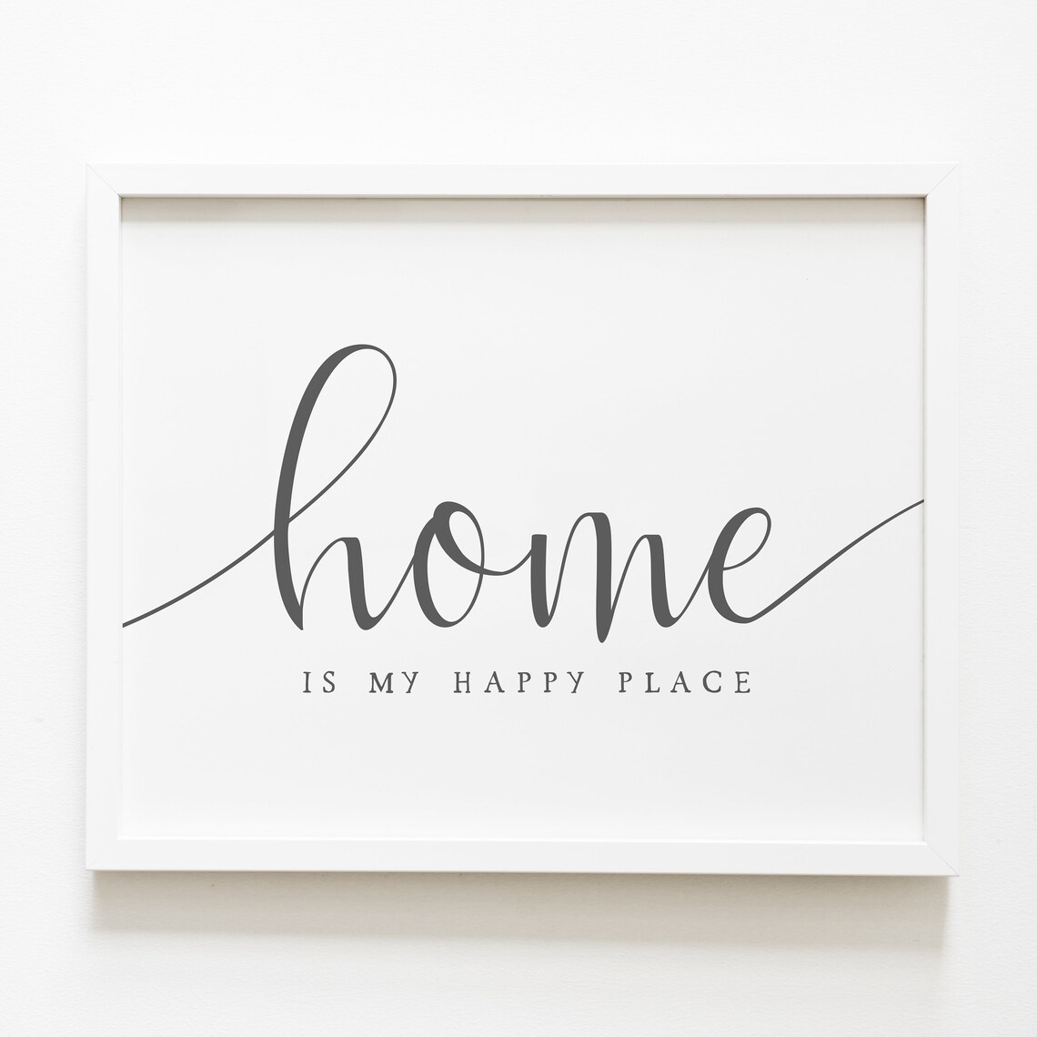 Home Is My Happy Place Gray Script Minimalist Quote Wall Art - Image 4