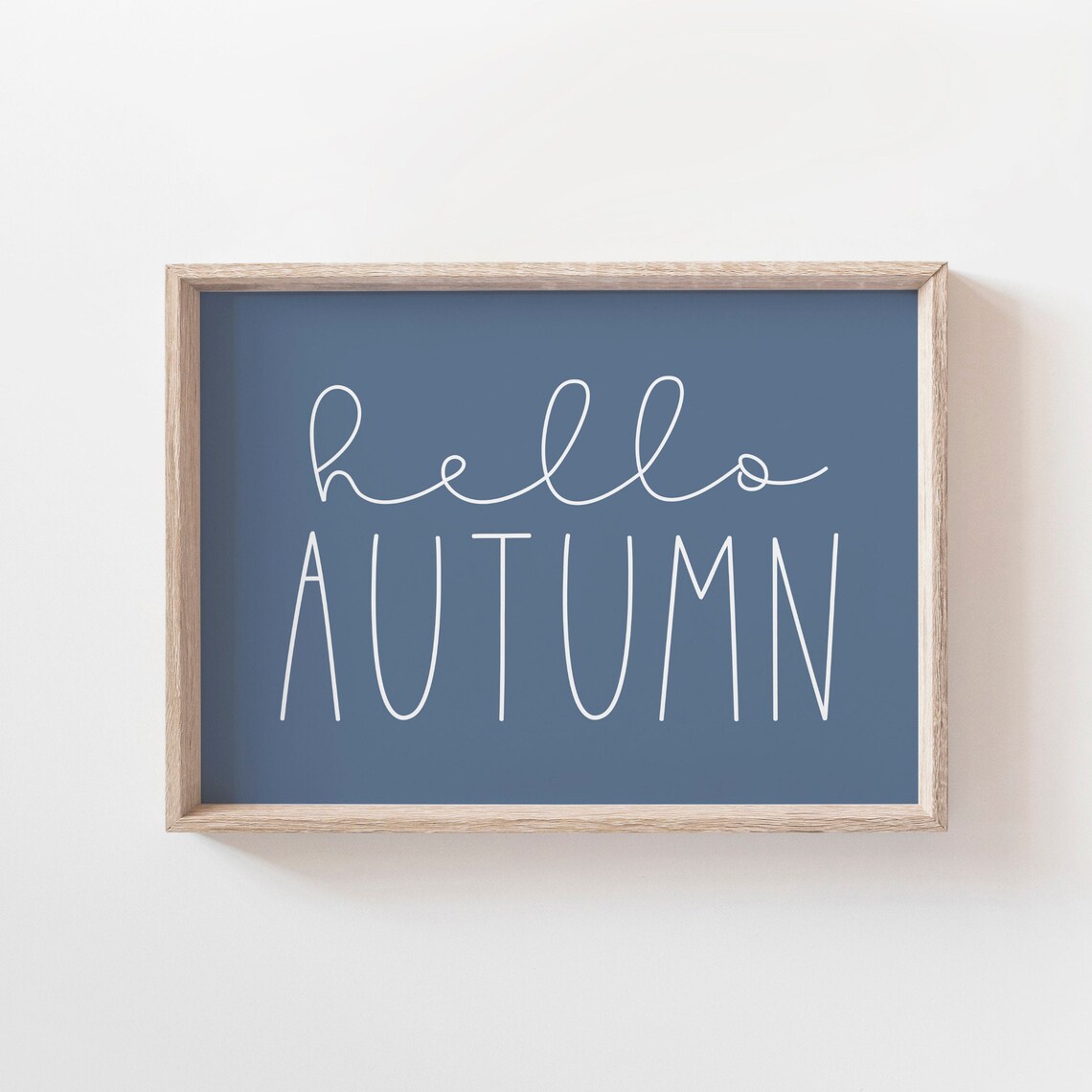 Hello Autumn Sign Blue Fall Wall Art Print