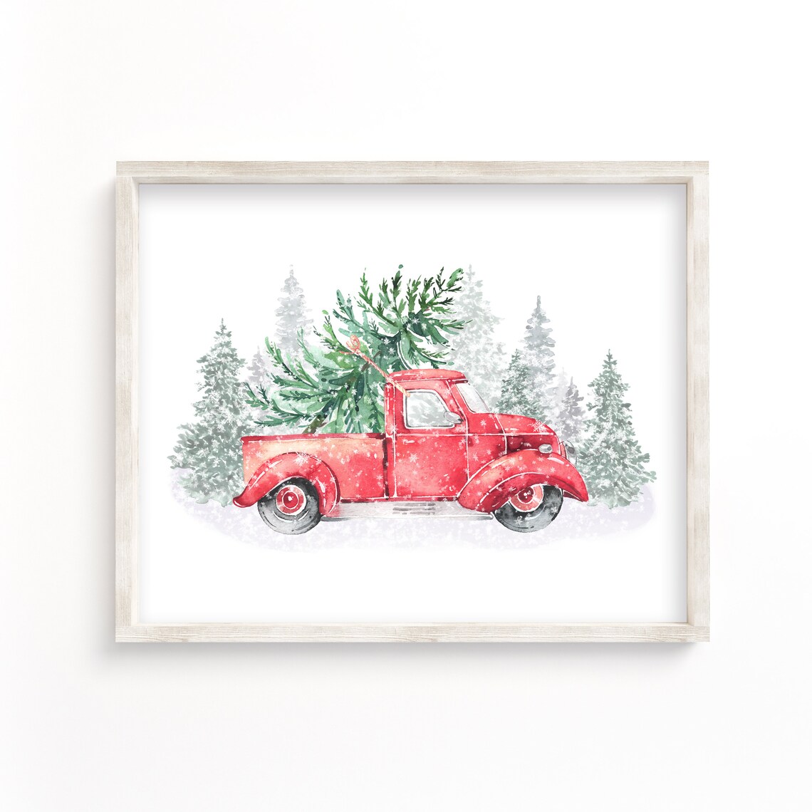 Nostalgic Red Christmas Tree Truck, Retro Holiday Poster
