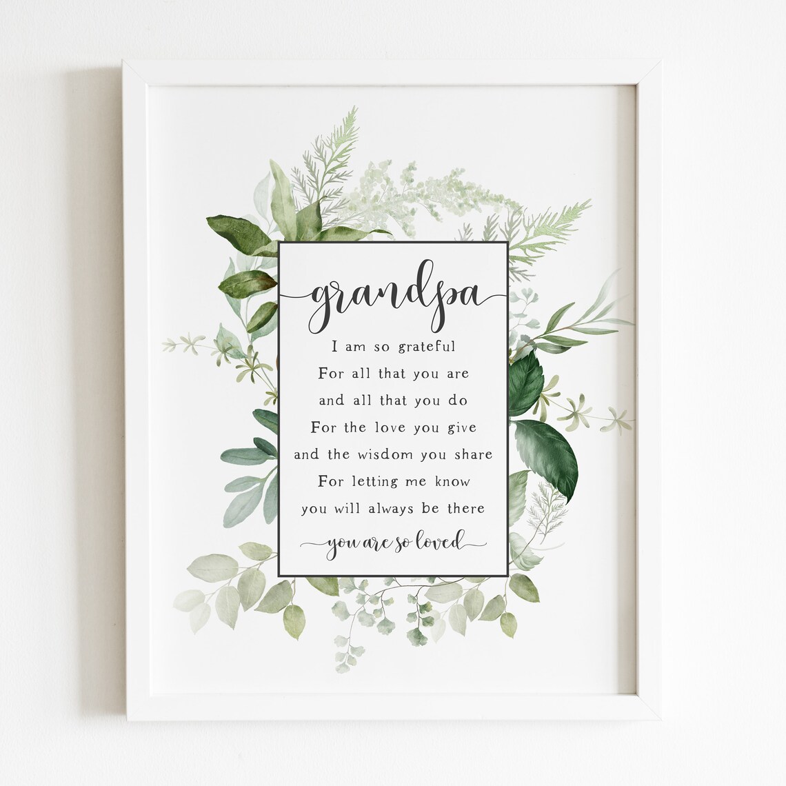 Grandpa Poem Grateful Keepsake Gift Greenery Watercolor Wall Art Print - Image 5
