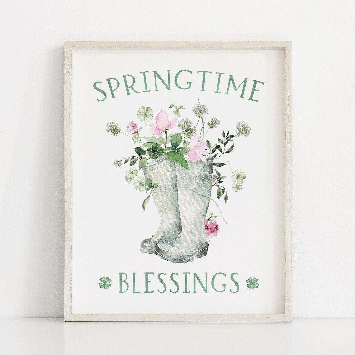 Springtime Blessings Rain Boots Shamrock Clover Floral Wall Art - Image 2