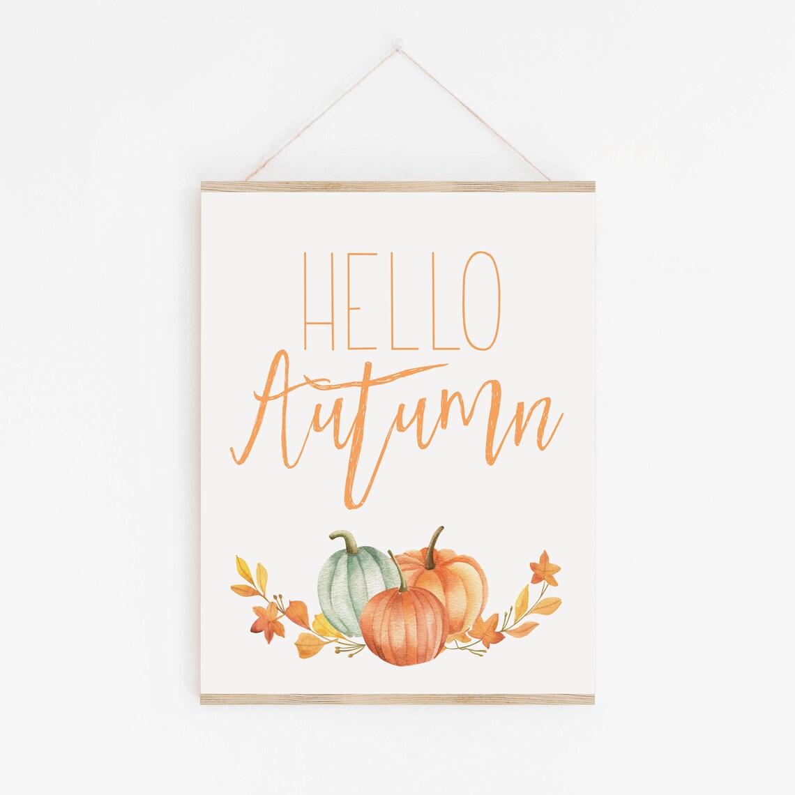 Hello Autumn Pumpkins And Leaves, Farmhouse Art Print - Image 3