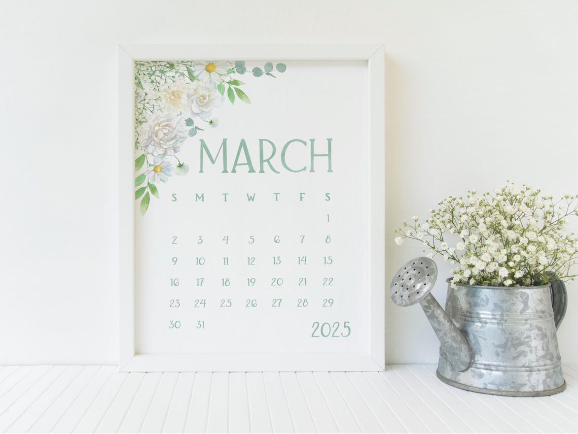 March 2025 Calendar White Daisy Floral Spring Monthly Planner Print - Image 3