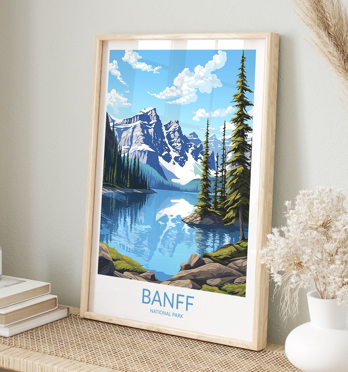 Banff National Park Turquoise Lake and Rocky Peaks Travel Poster