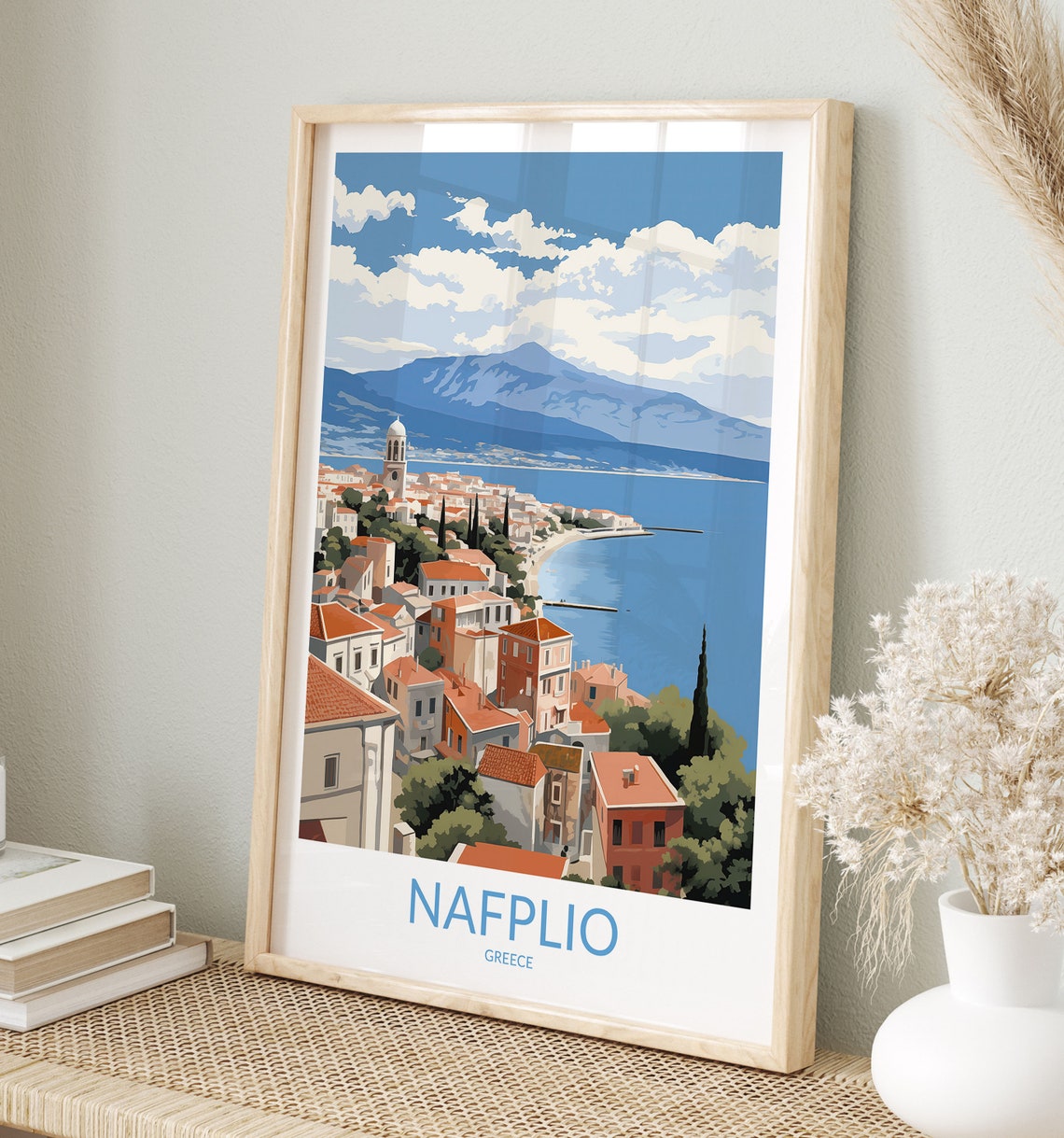 Nafplio Greece Bay View Coastal Seaside Town Panorama Travel Poster