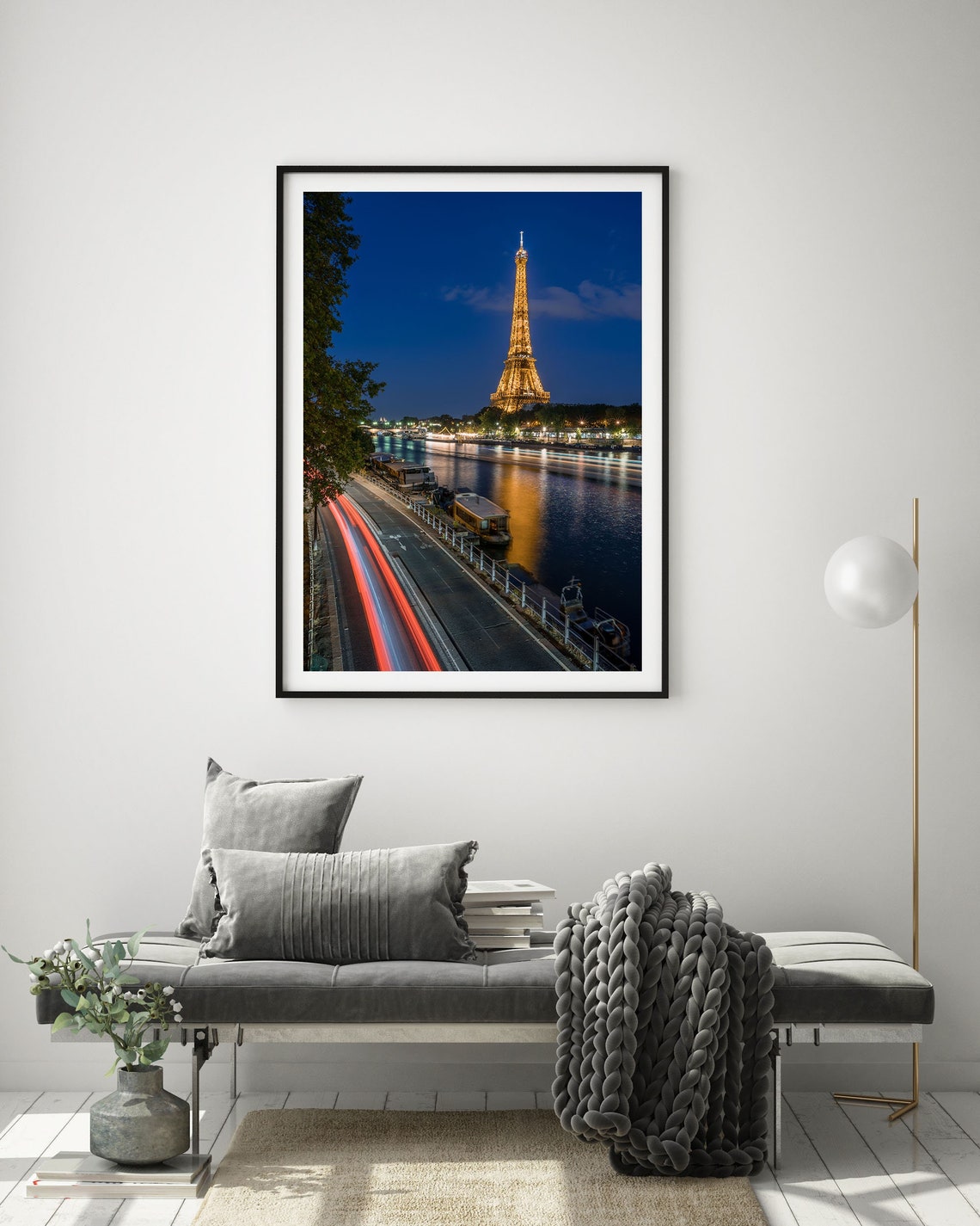 Eiffel Tower At Blue Hour Over Seine With Light Trails Paris Poster
