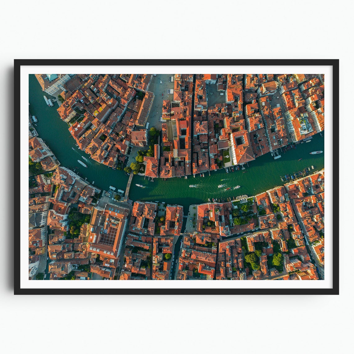 Venice Grand Canal Curve Top Down Aerial Rooftops Photo Poster