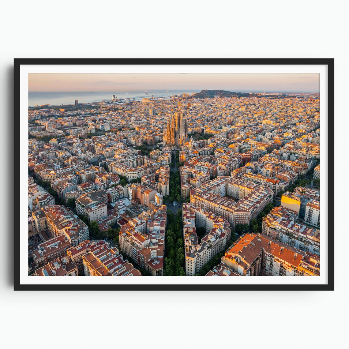Barcelona Eixample Aerial View Sagrada Familia Sunset Poster