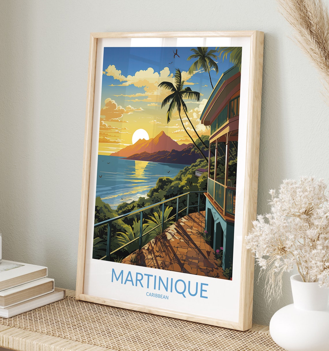 Martinique Caribbean Sunset Terrace Bay View Island Mountain Poster