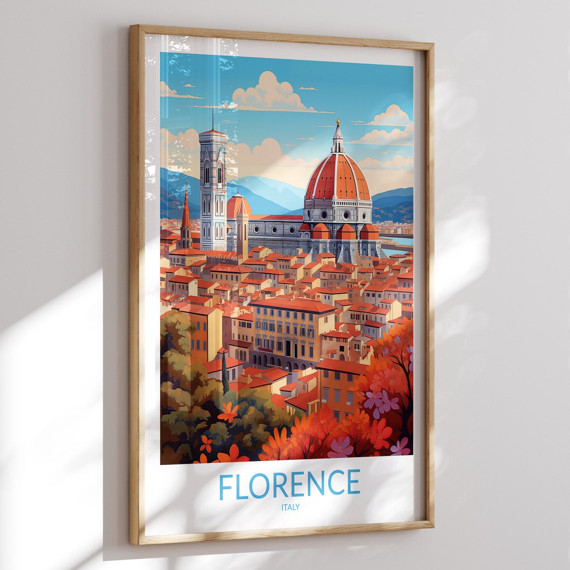 Florence Italy Duomo Bell Tower Blue Sky Classic Travel Poster