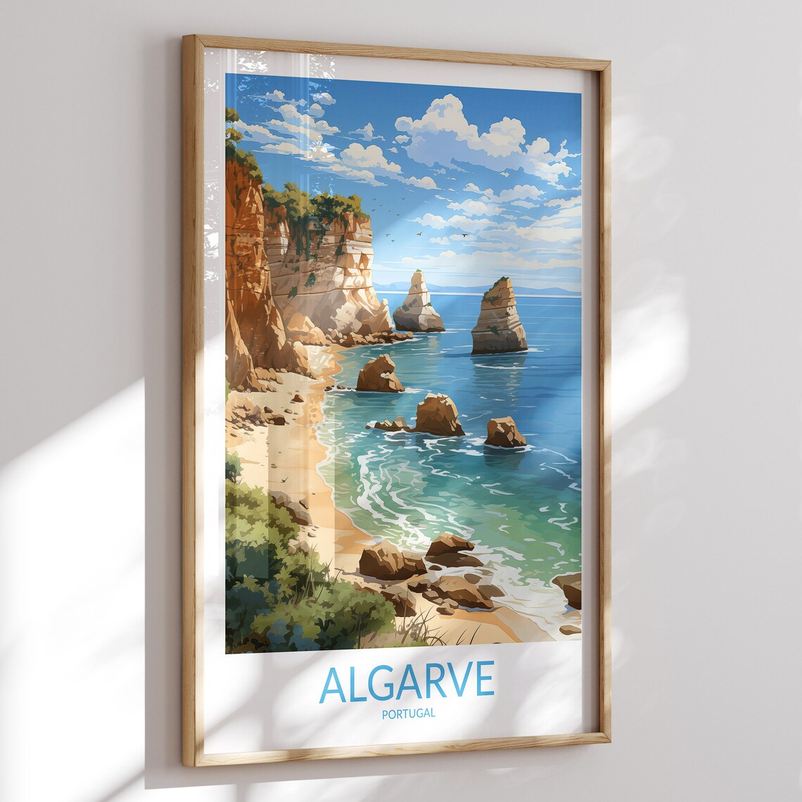 Algarve Portugal Golden Cliffs Turquoise Cove Beach Travel Poster