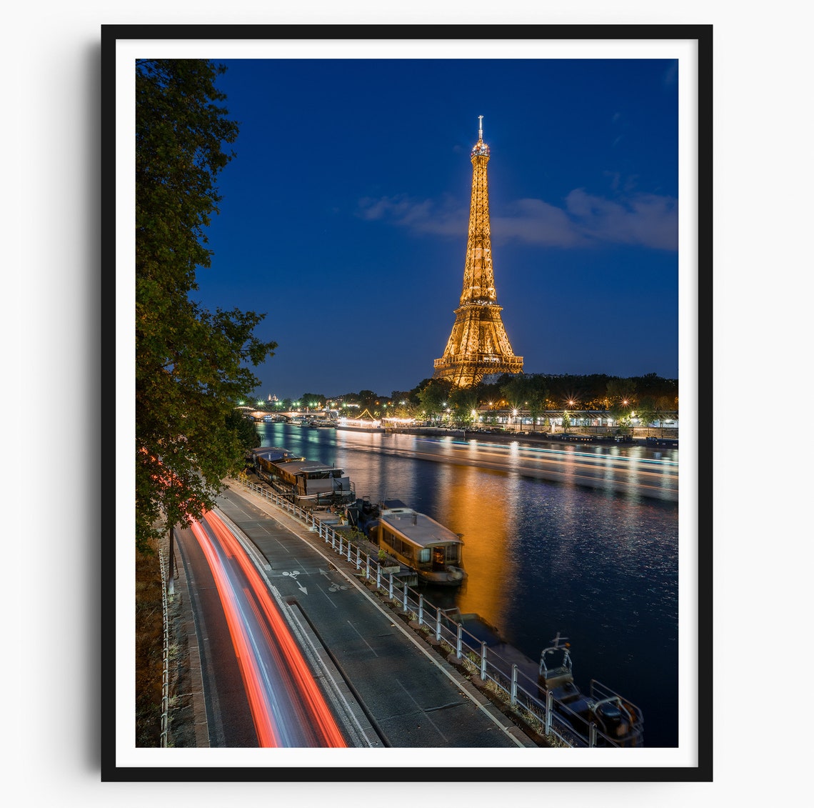 Eiffel Tower Night From the Seine River Paris Photography Poster