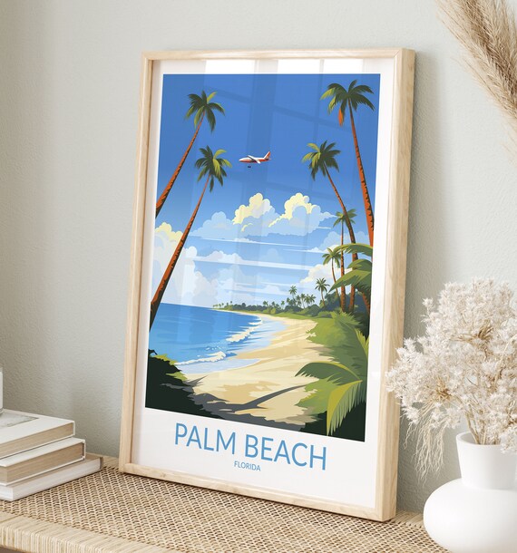 Palm Beach Florida Beach Scene with Airplane Overhead Poster