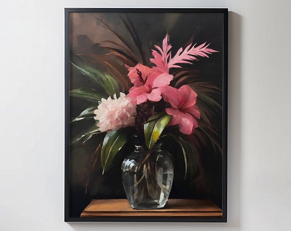 Tropical Flower Painting Print Home Decor Flower Wall Art Flower Vase Art Vintage Botanical Tropical Floral Poster