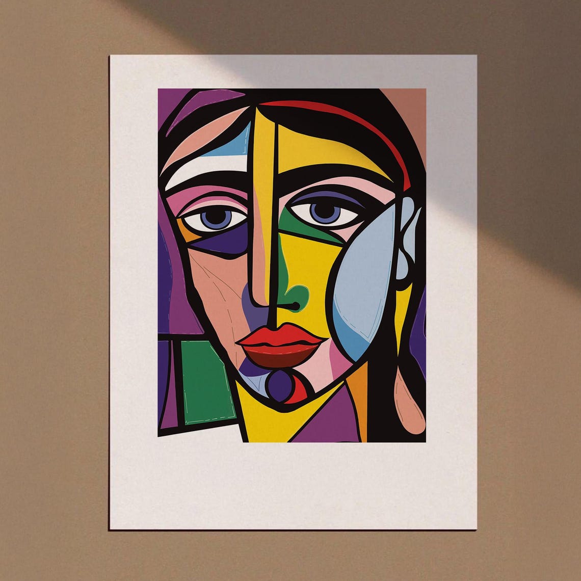 Cubist Woman Face Abstract Portrait Colorful Modern Art Poster