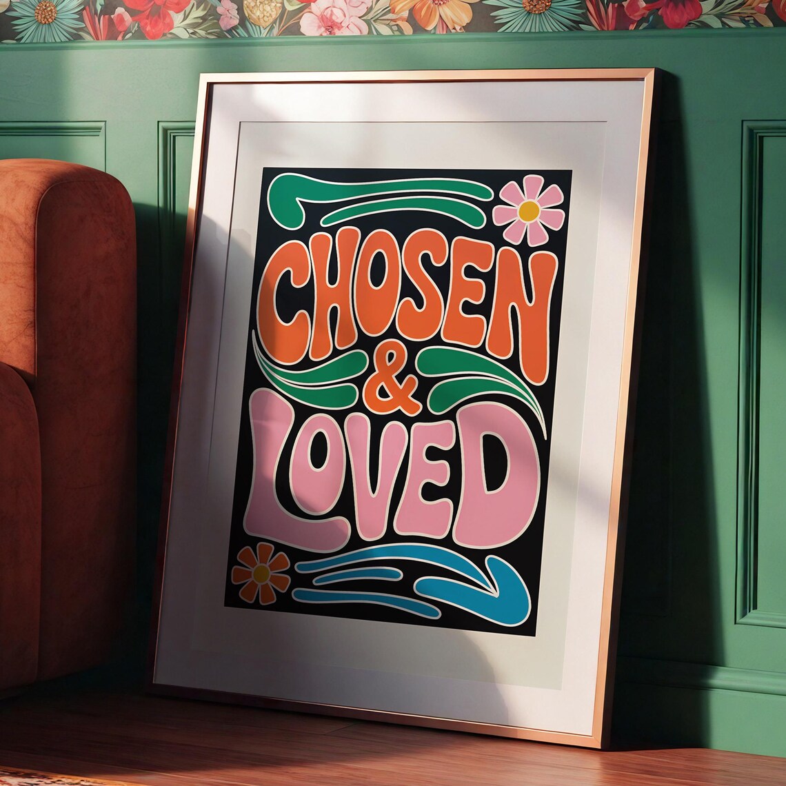 Chosen Loved Christian Affirmation Retro Boho Poster