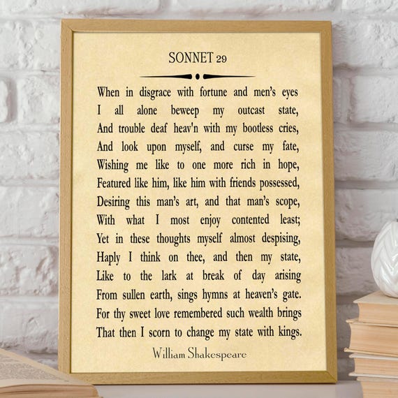 Sonnet 29 by William Shakespeare, Poetry Art Print