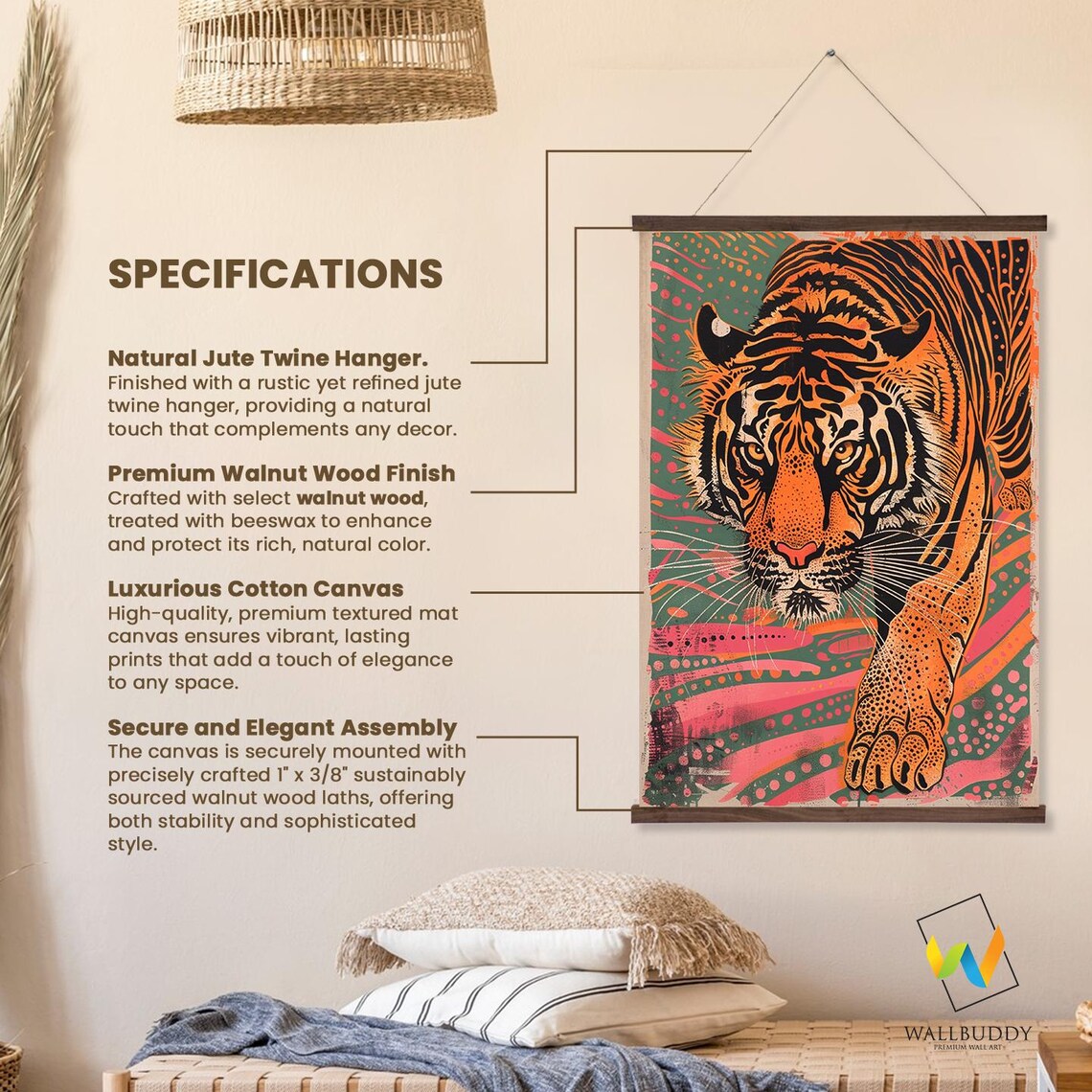 Fierce Orange Tiger Striding Forward Bold Wildlife Modern Wall Art - Image 2