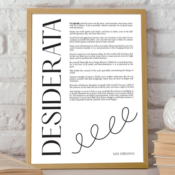 Desiderata Poem Art By Max Ehrmann Wall Poster Inspirational Wall Decor For Your Bedroom Sanctuary Serenity In Verse Decor