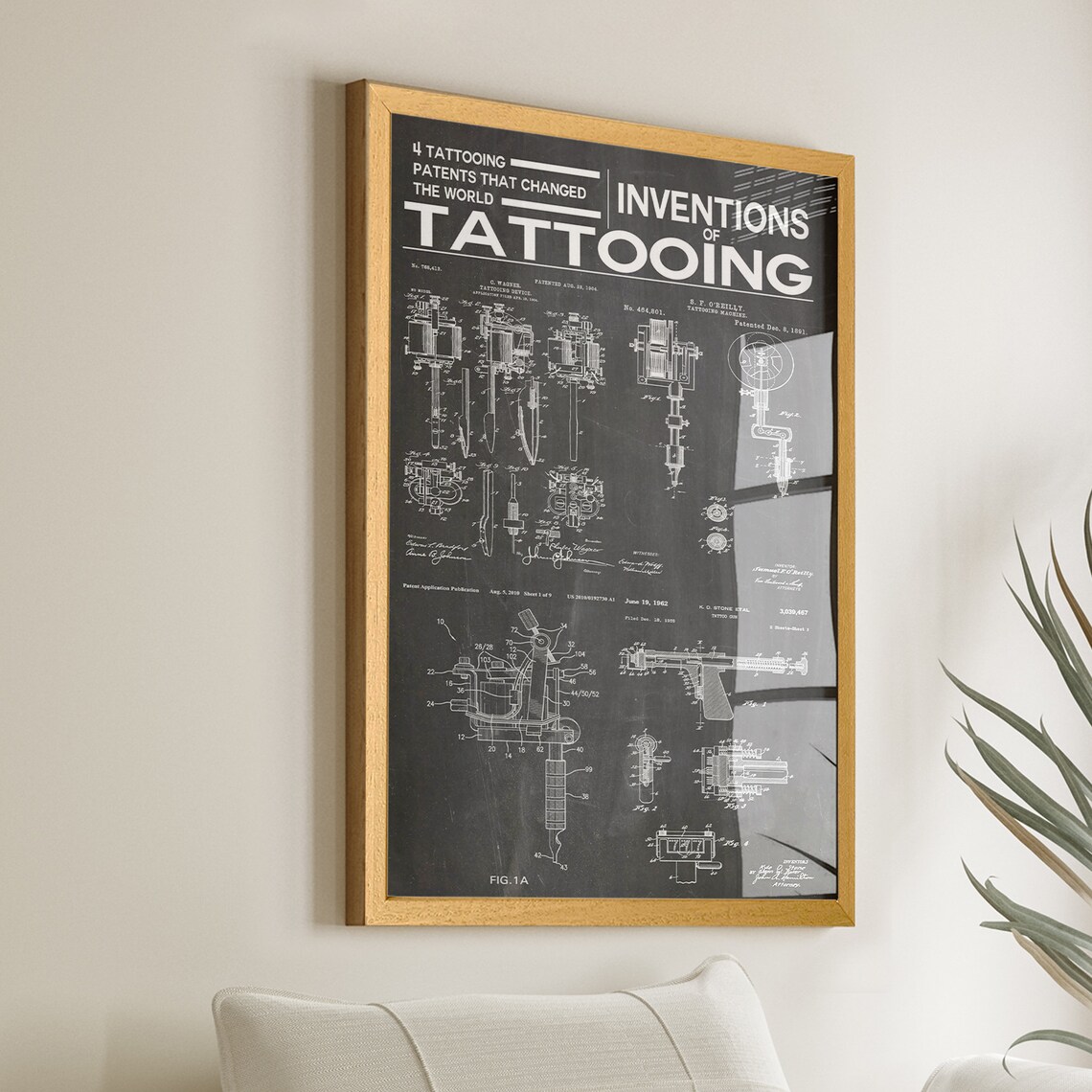 Tattooing Inventions Patent Poster, Blueprint Art Print