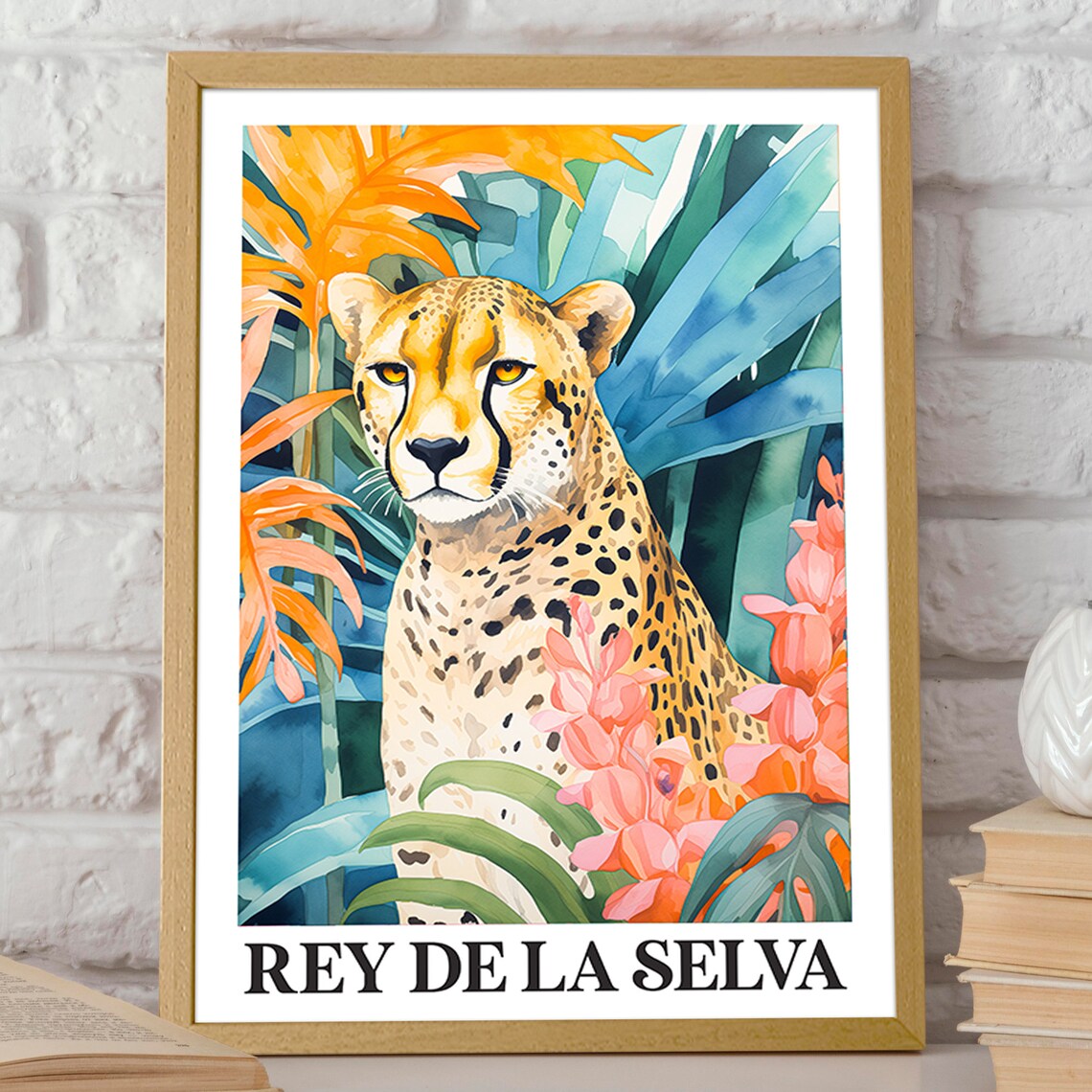 Rey De La Selva Watercolor Cheetah Tropical Jungle Wildlife Art Print - Image 2