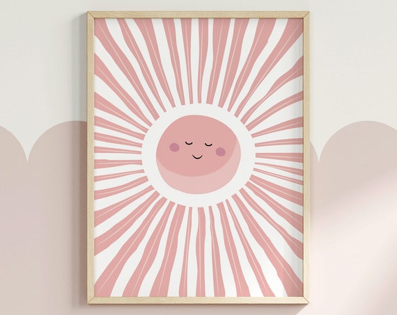 Pink Boho Nursery Sun Poster Boho Sun Wall Art Watercolor Sun Kid And Baby Art Kid And Baby Wall Decor