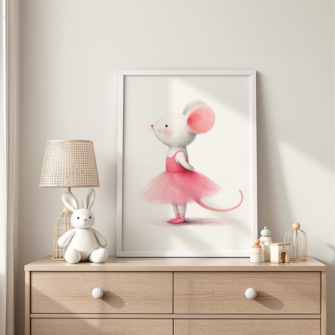 Pink Ballet Mouse Nursery Print Ballerina Cub Illustration Girls Room Decor