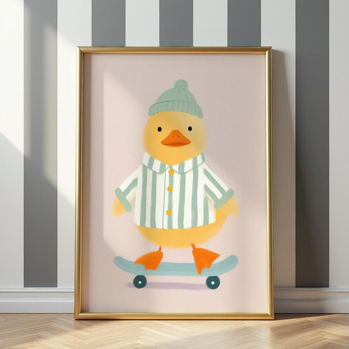 Pastel Skateboard Duck Nursery Print Softtoned Beanie Baby Room Decor